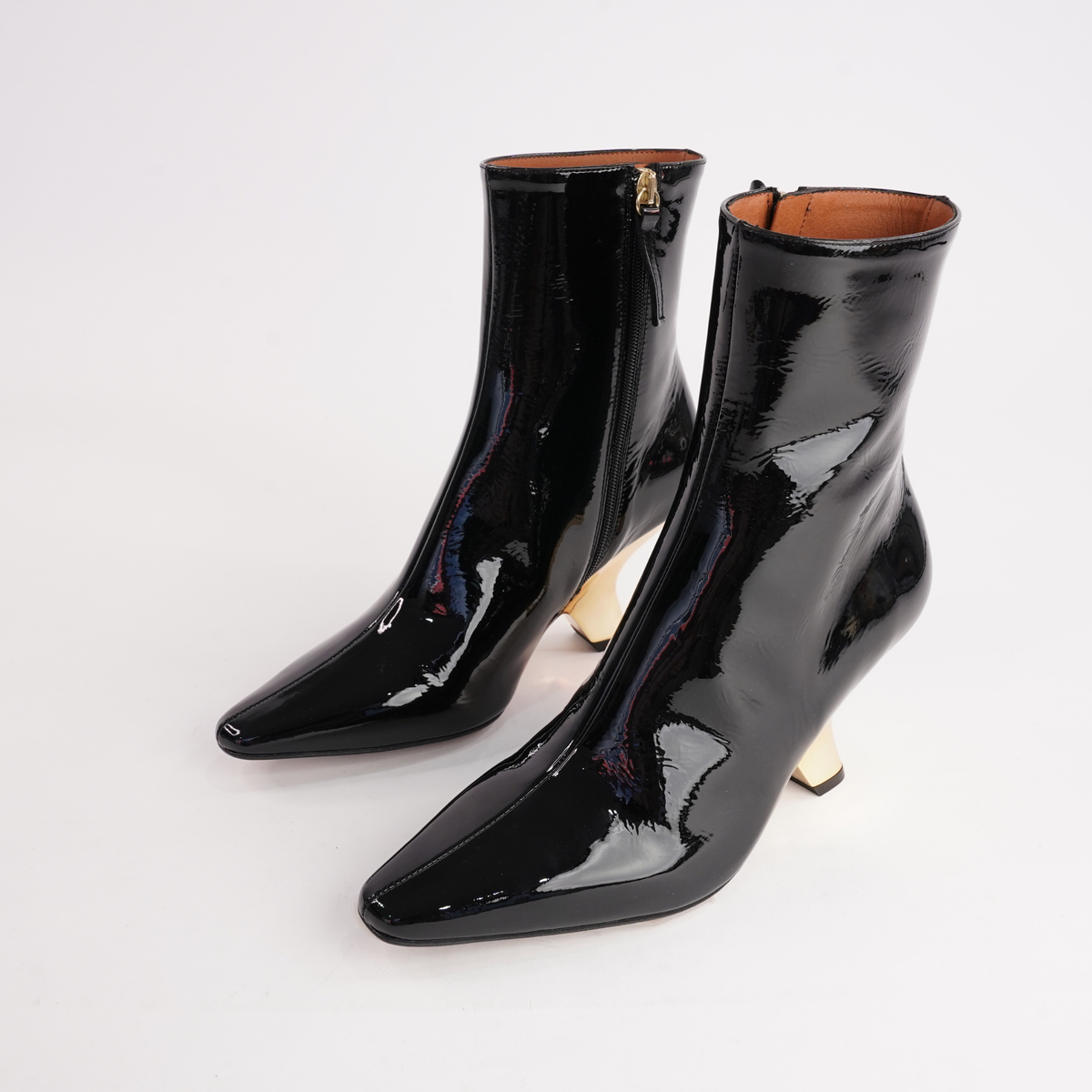 Ag-24573 Black Patent/ Gold Heel Leather Ankle Boots - NEO | Shouz