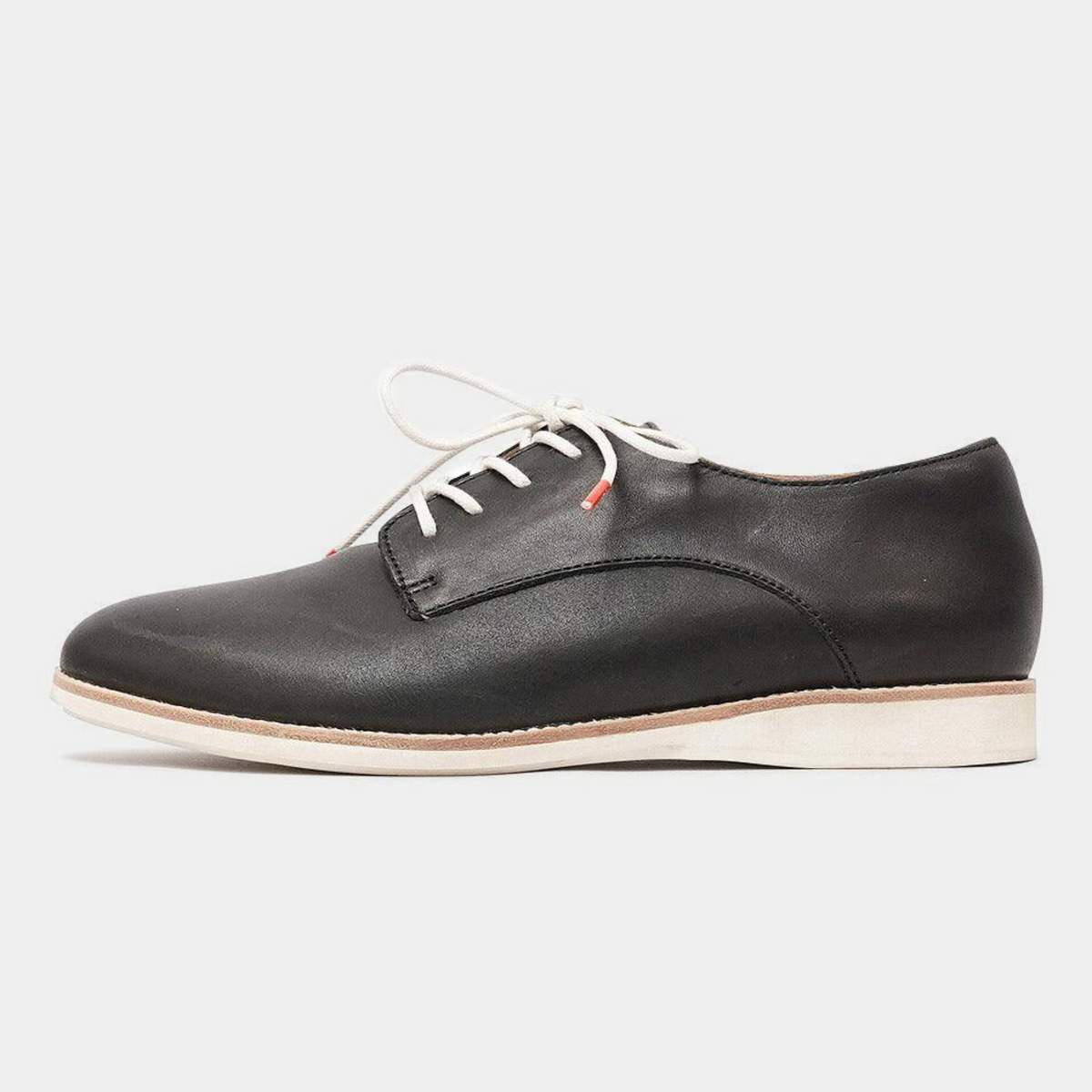 Derby Black Leather Lace Up Flats - ROLLIE | Shouz