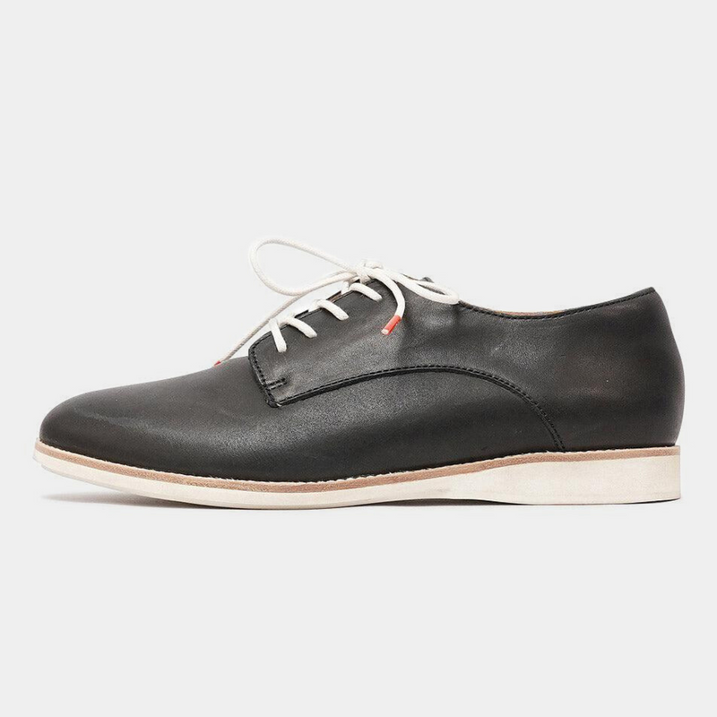 Derby Black Leather Lace Up Flats