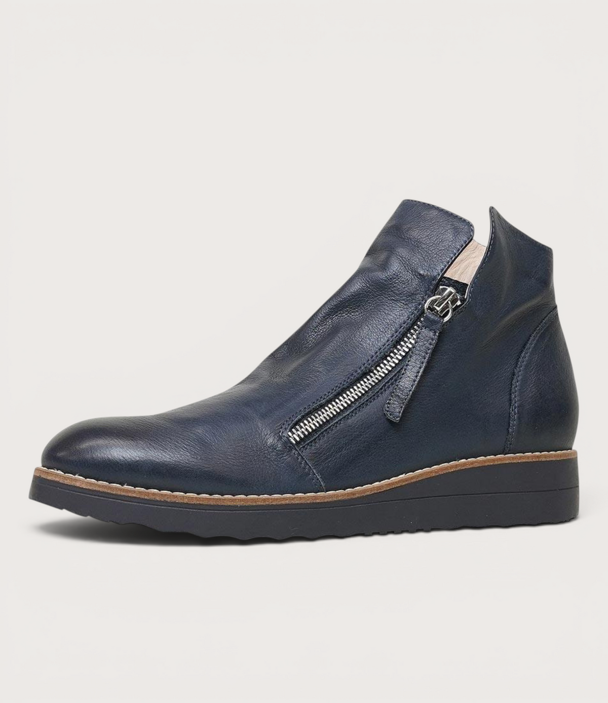 Ohmy Navy/ Navy Leather Ankle Boots