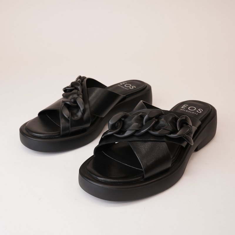 Elease Black Leather Slides