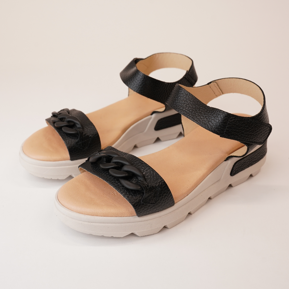 Gala Black Leather Sandals