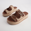 Vexta Choc Leather/ Natural Raffia Slides