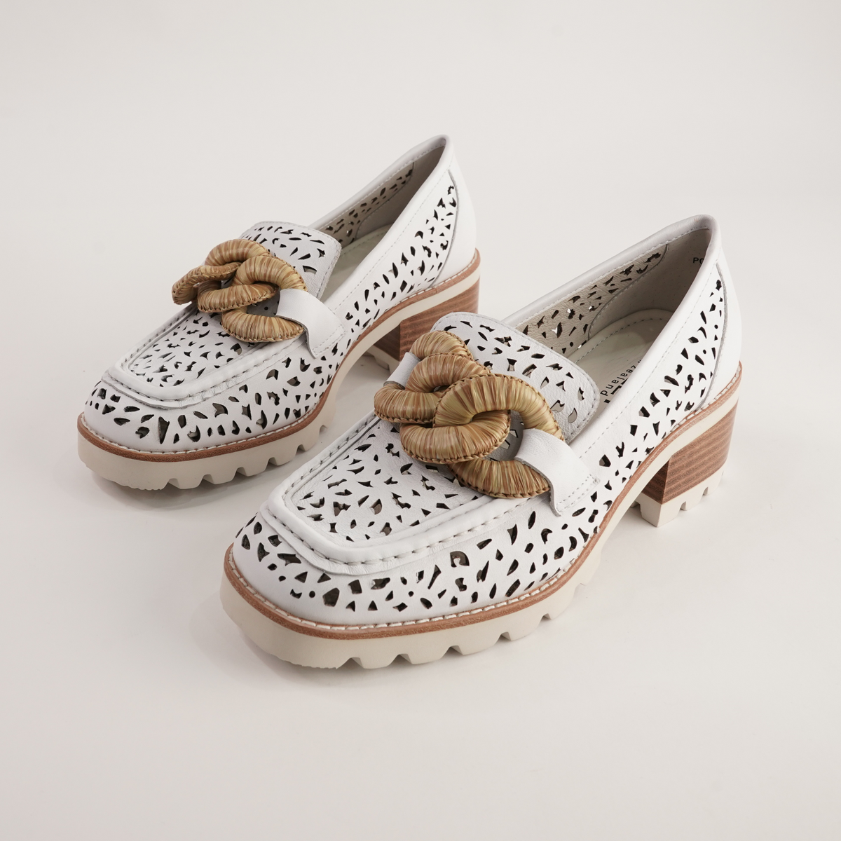 Popo White Leather Heeled Loafers