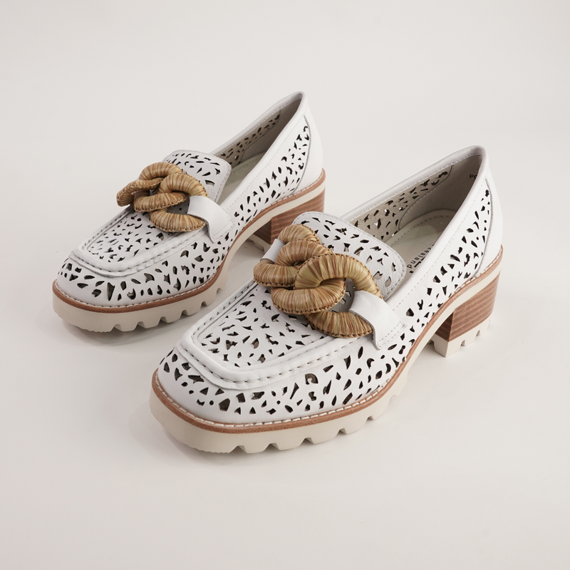 Popo White Leather Heeled Loafers