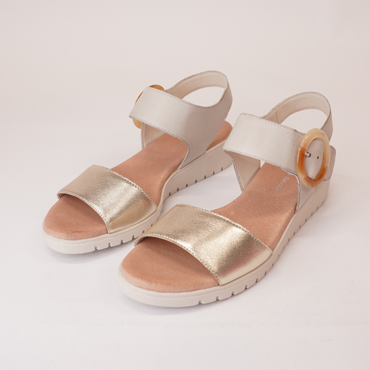 Manessay Pale Gold/ Almond Leather Sandals