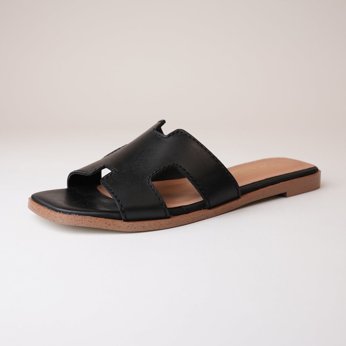 Lycha Black Leather Slides - TOP END | Shouz