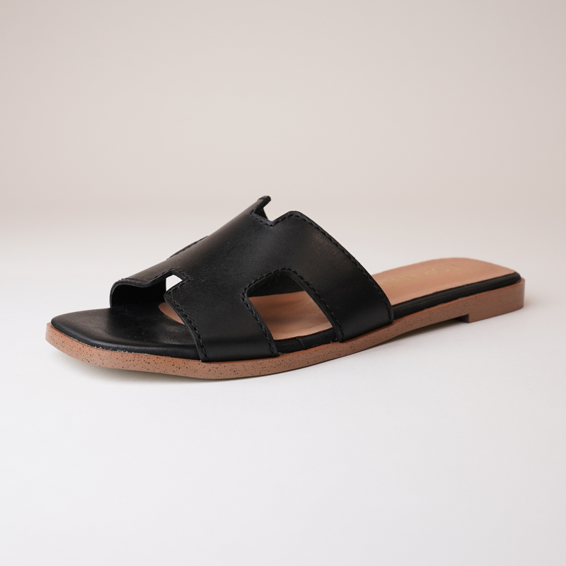 Lycha Black Leather Slides