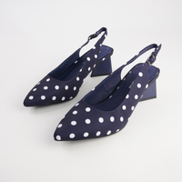 Ihops Navy White Spots Leather Heels