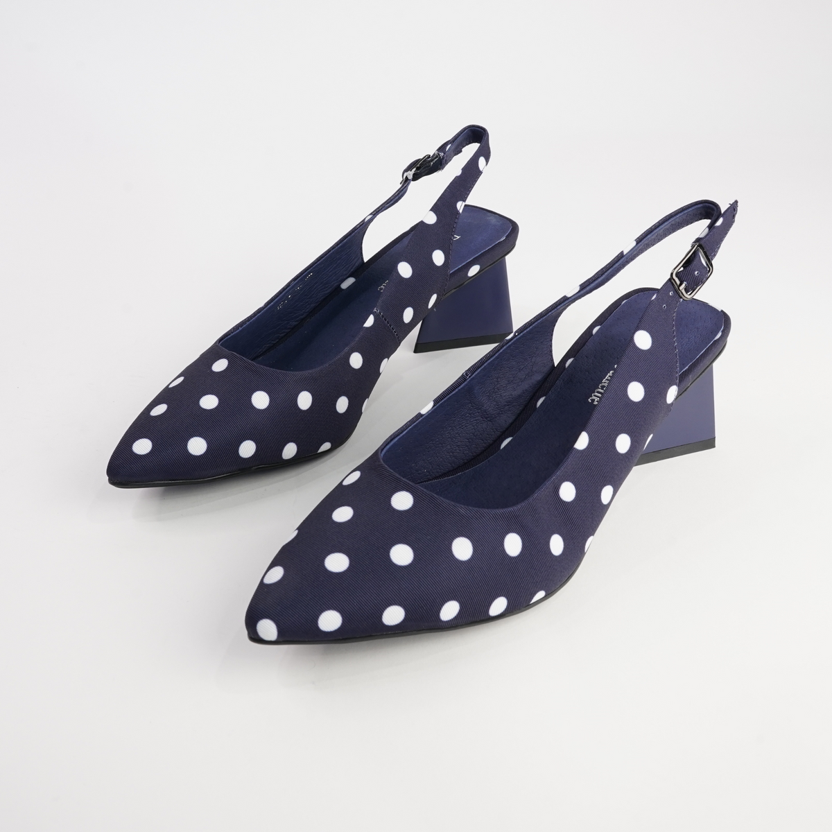 Ihops Navy White Spots Leather Heels - DJANGO AND JULIETTE | Shouz
