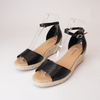 Skip Black Leather Espadrille Wedges