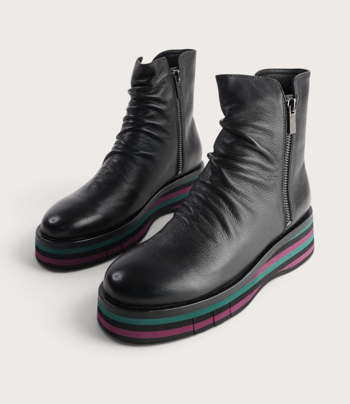 Ganni Black Leather/ Forest and Black Sole Ankle Boots