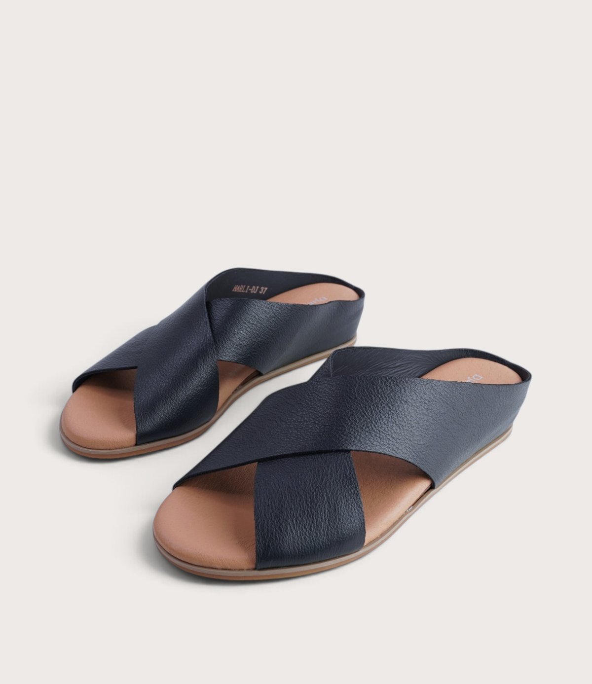 Harli Navy Leather Slides