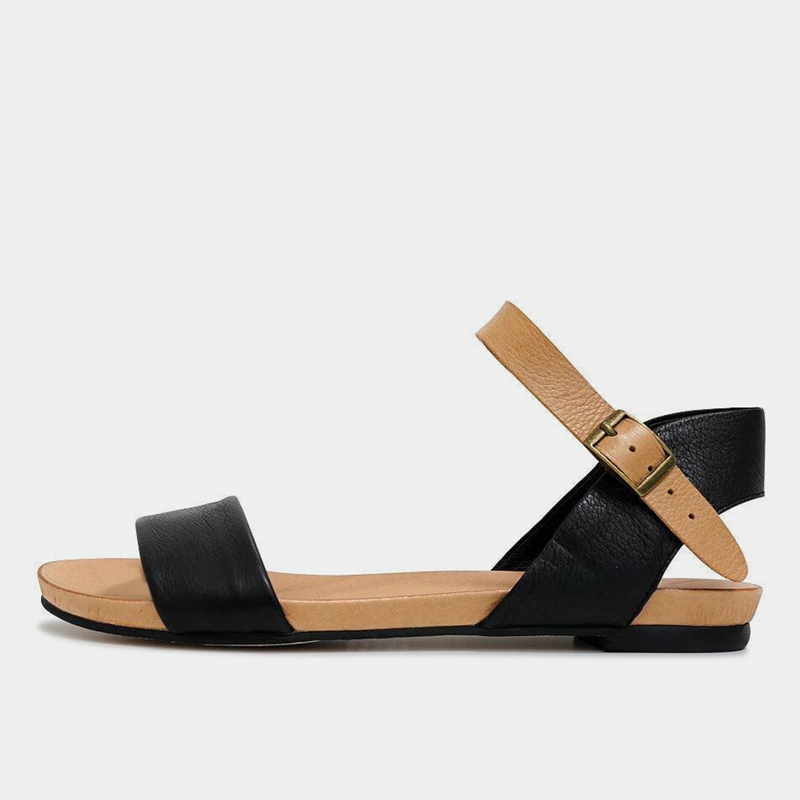 Jinnit Black/ Tan Leather Sandals