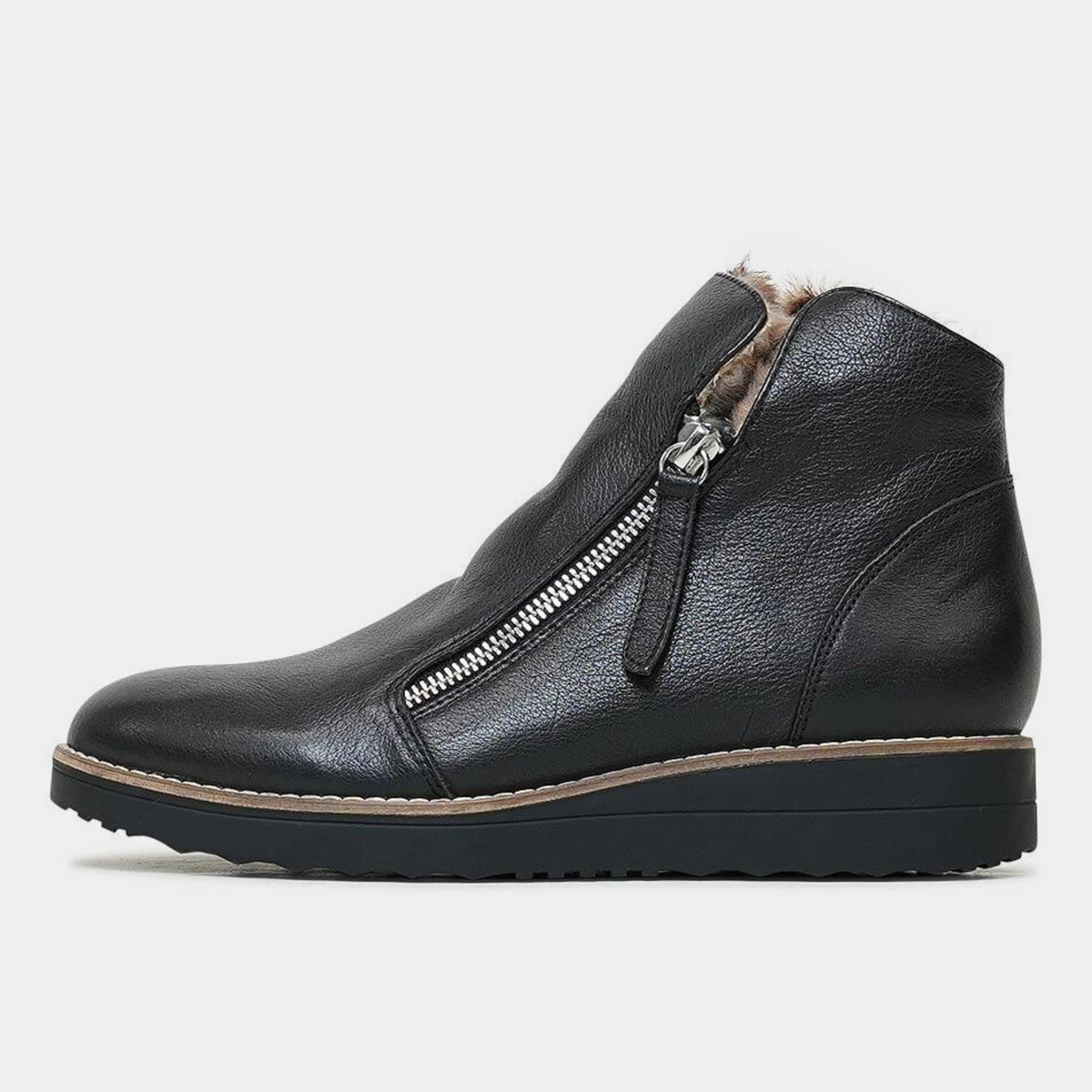 Opal Black Leather/ocelot Fur Ankle Boots