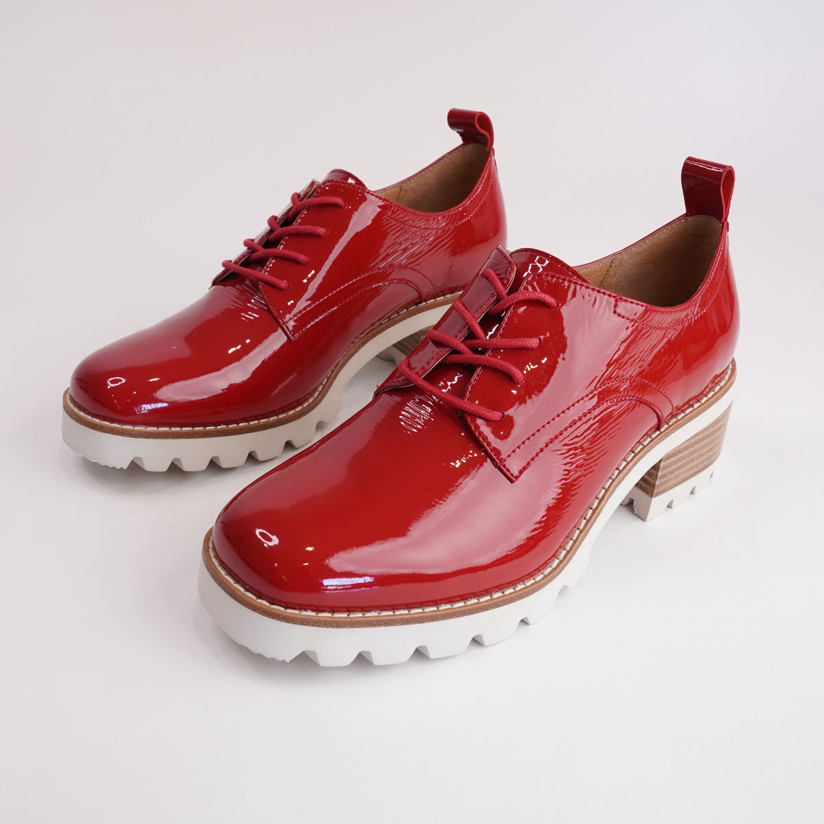 Daya Red Crinkle Patent Leather Heeled Loafers