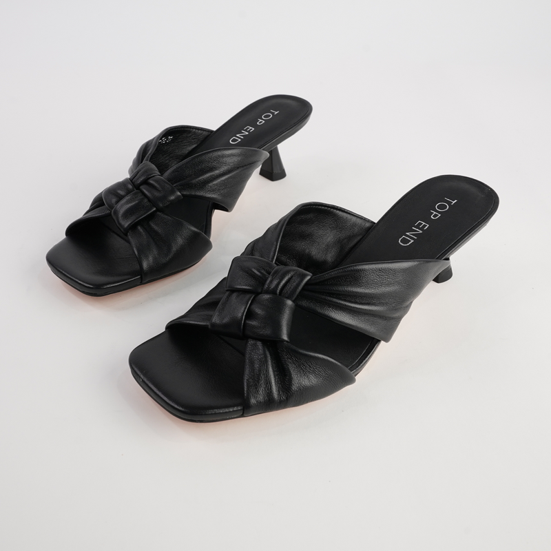 Kineta Black Leather Heels