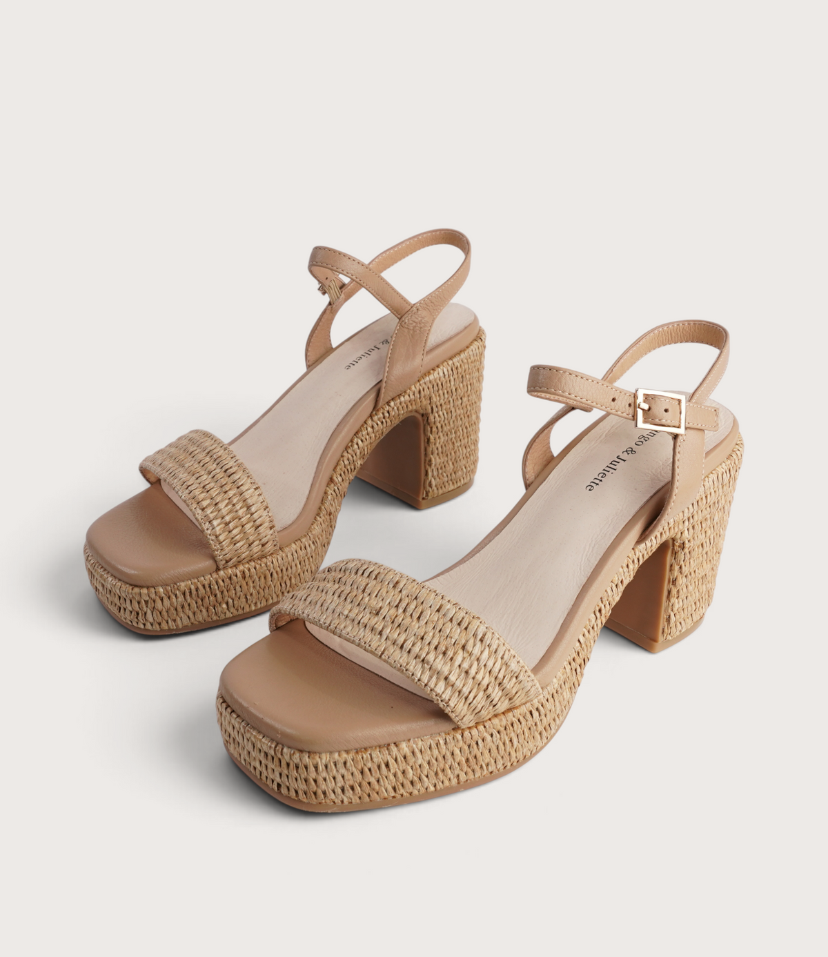 Kondry Natural Raffia/ Camel Leather Heels