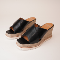 Zelie Black Leather Espadrille Wedges