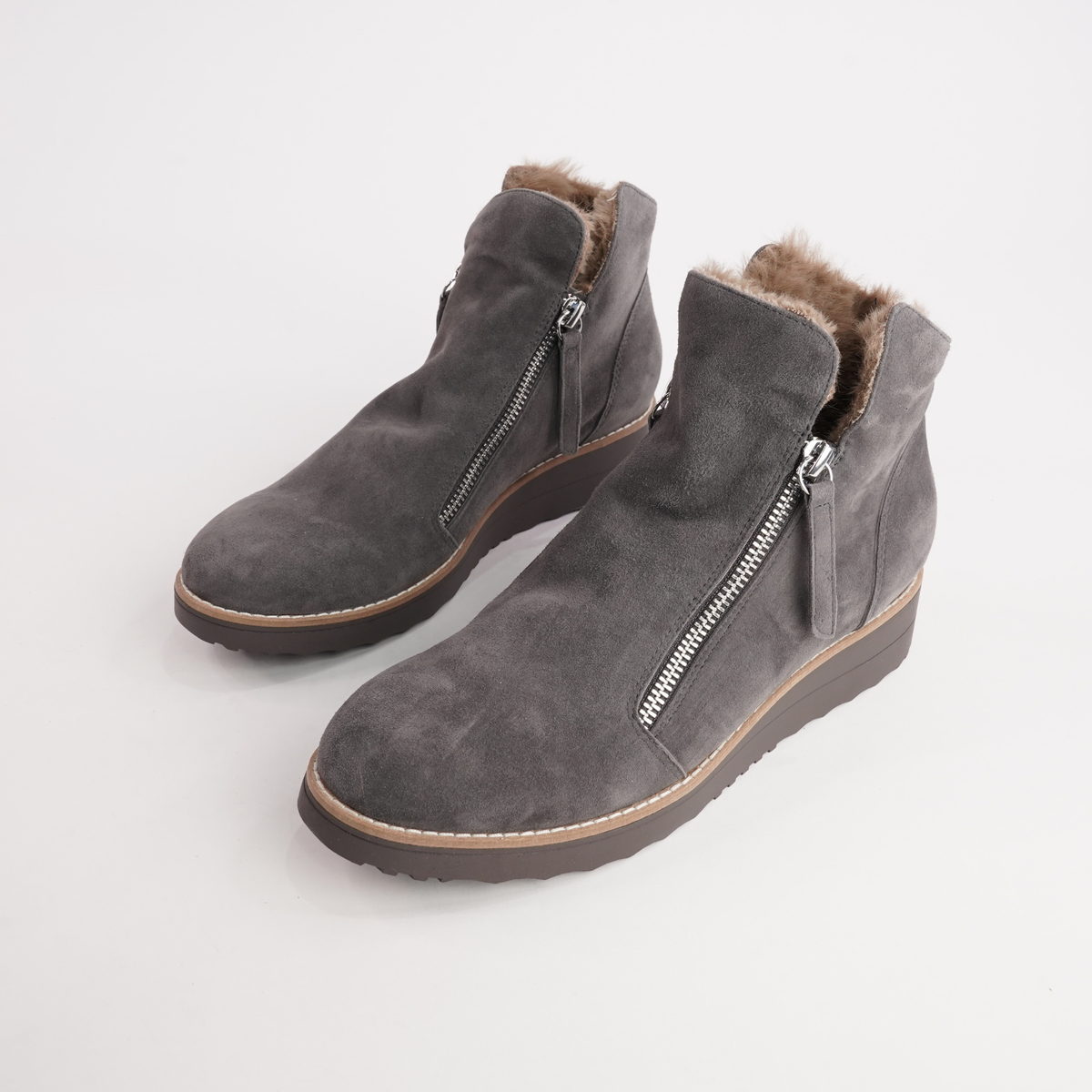 Opal Cocoa Suede/ Taupe Fur Leather Ankle Boots - TOP END | Shouz