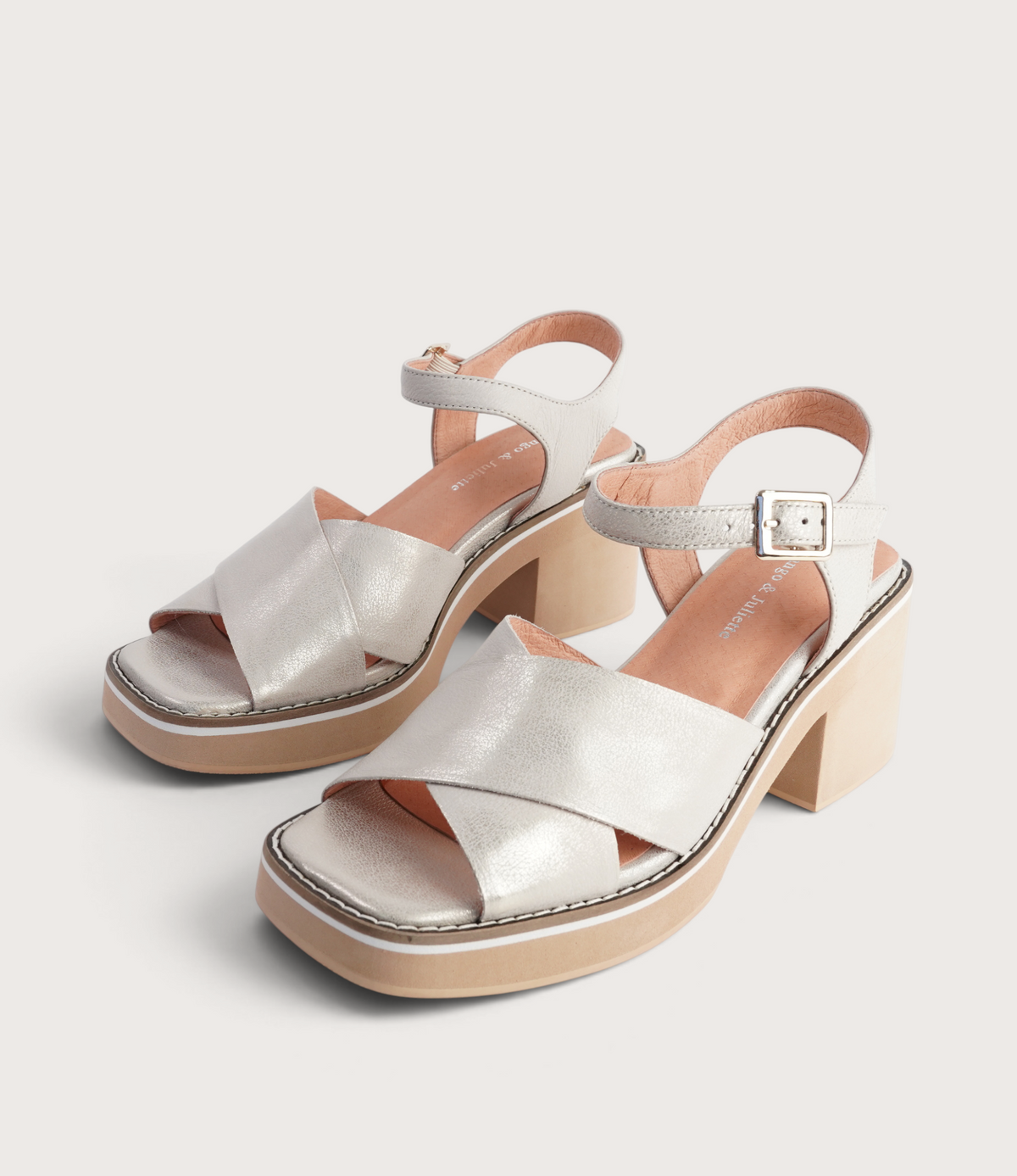 Jemi Beige And Gold Wash Leather Heels