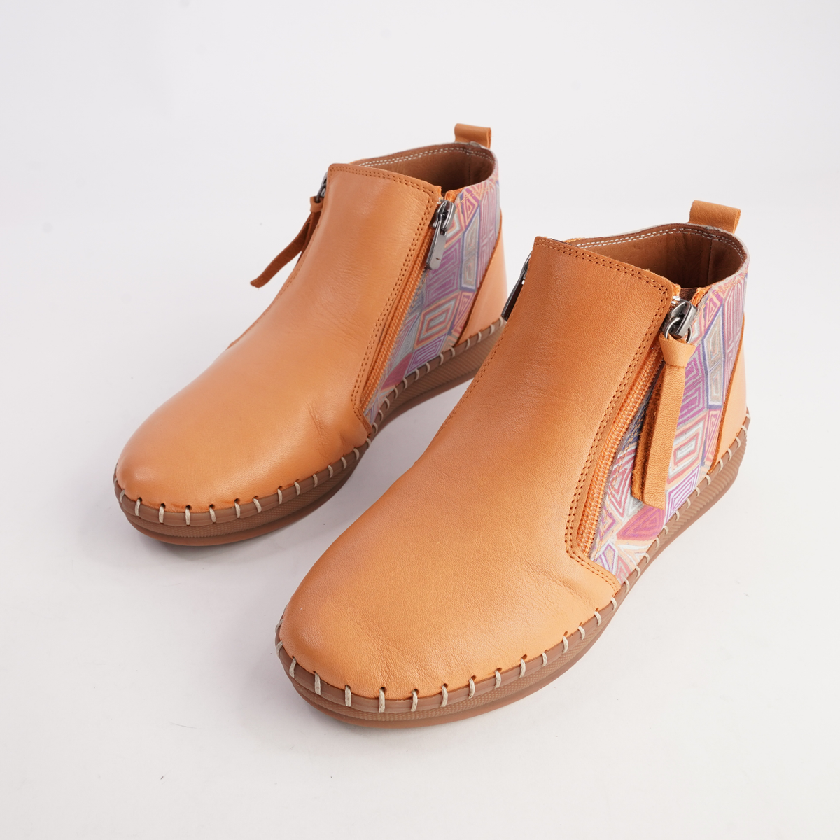 Regan Orange Mosaic Leather Ankle Boots - SALA | Shouz