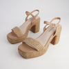 Kondry Natural Raffia/ Camel Leather Heels