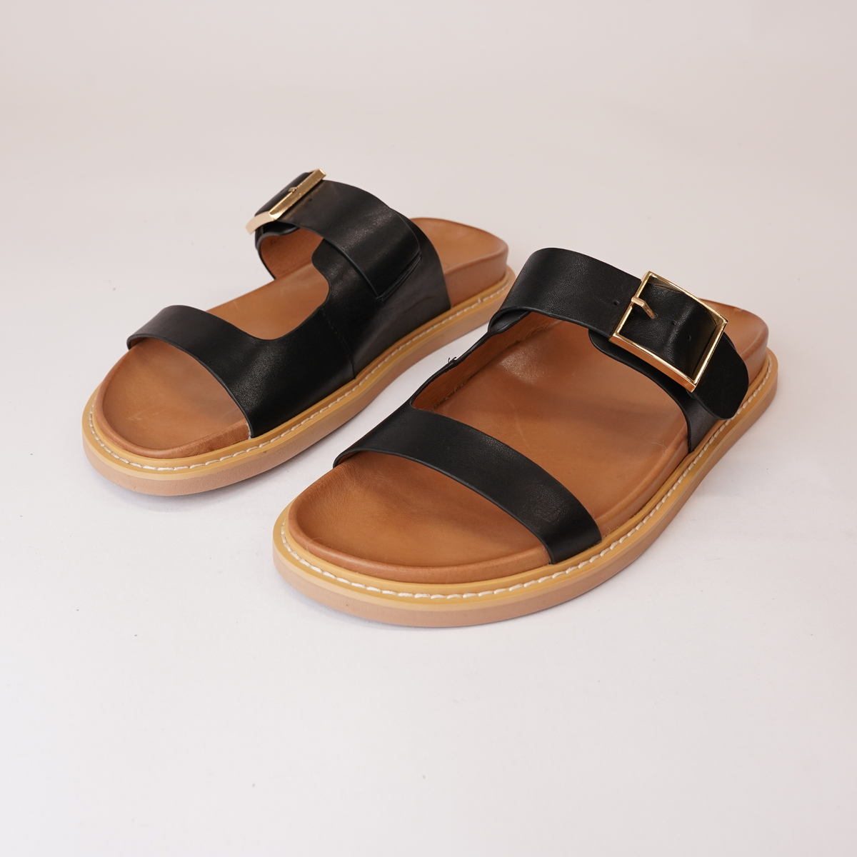 Dedra Black Leather Slides