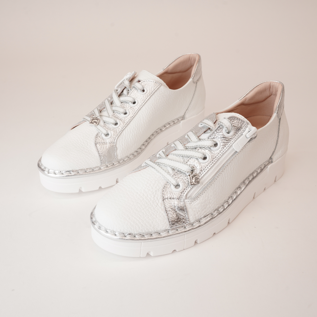 Js-2001 White/ Silver Leather Sneakers - JOSE SAENZ | Shouz