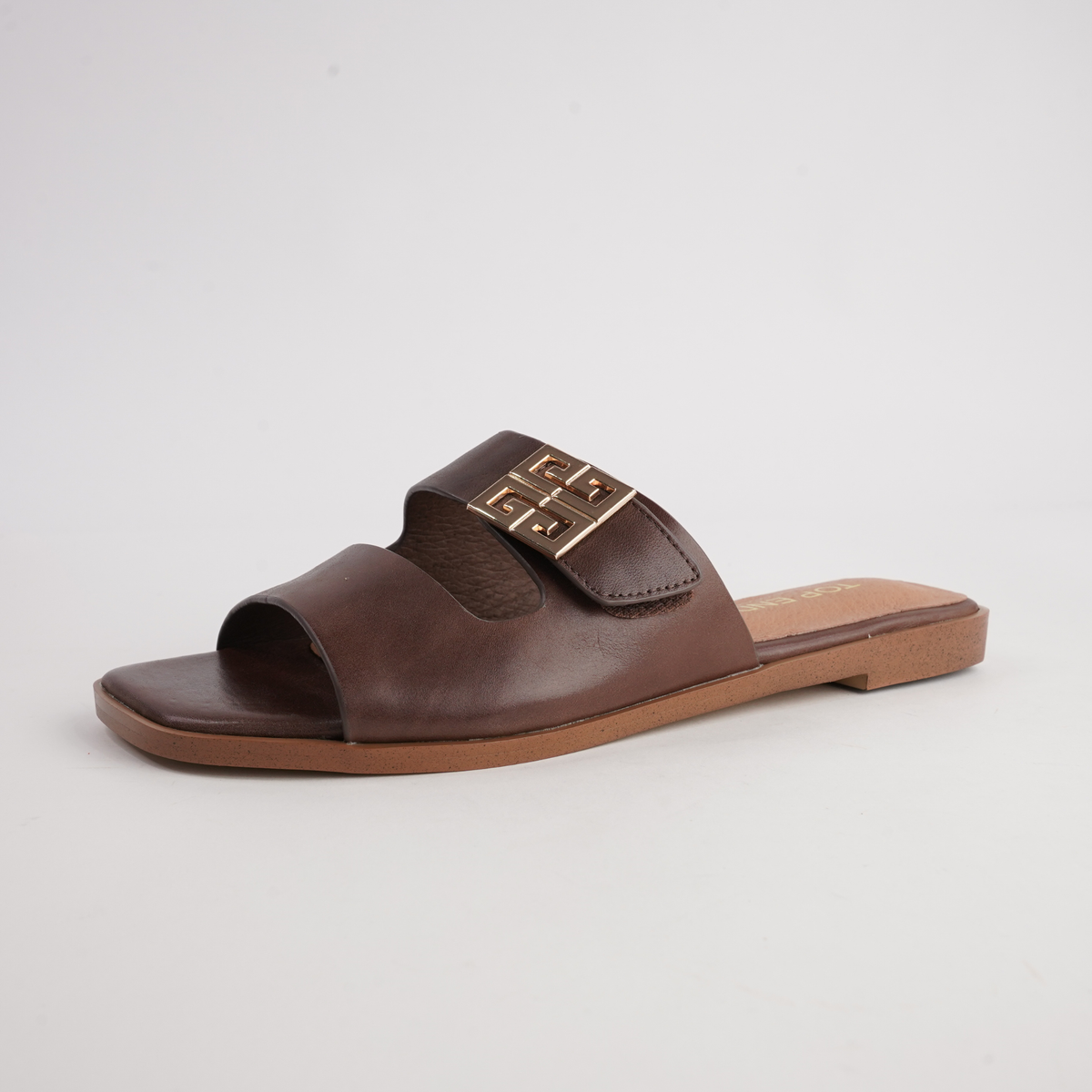 Larino Choc Leather Slides - TOP END | Shouz