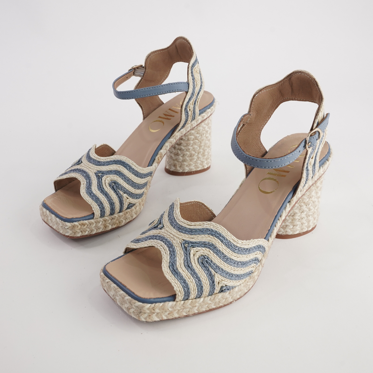 Danae Pale Blue/White Leather Espadrille Heels