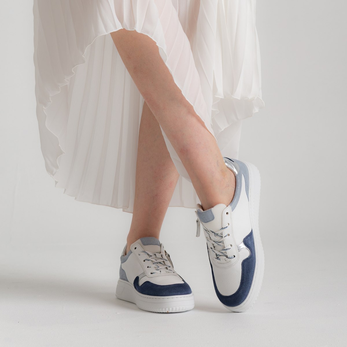Demi White/ Denim Leather Sneakers - GABOR | Shouz