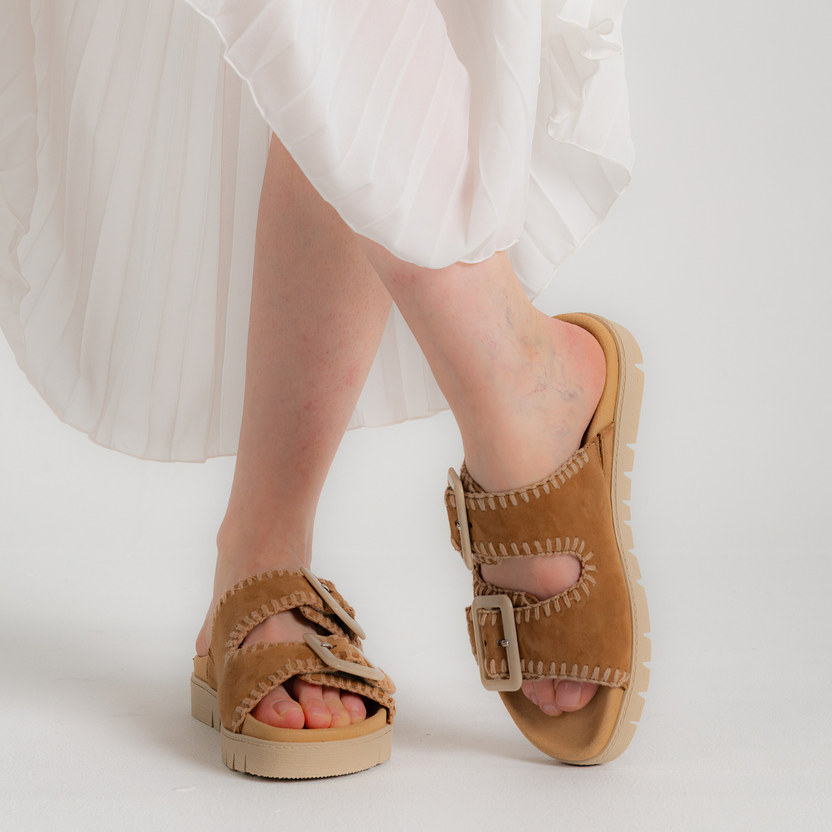 Rita Walnut Suede Leather Slides - GABOR | Shouz