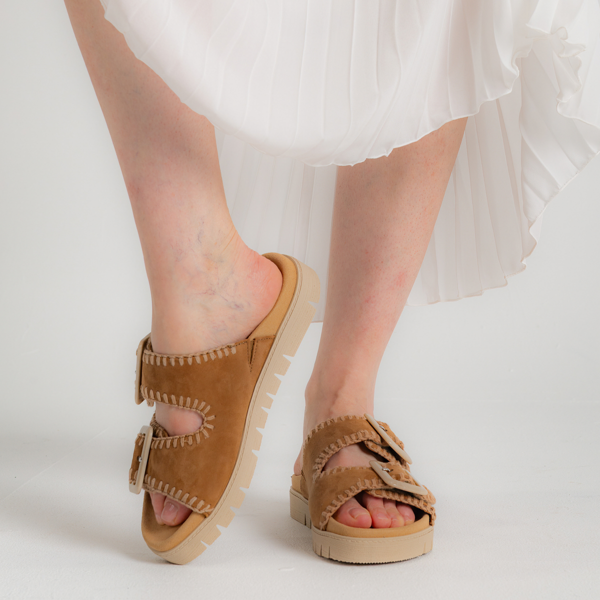 Rita Walnut Suede Leather Slides - GABOR | Shouz