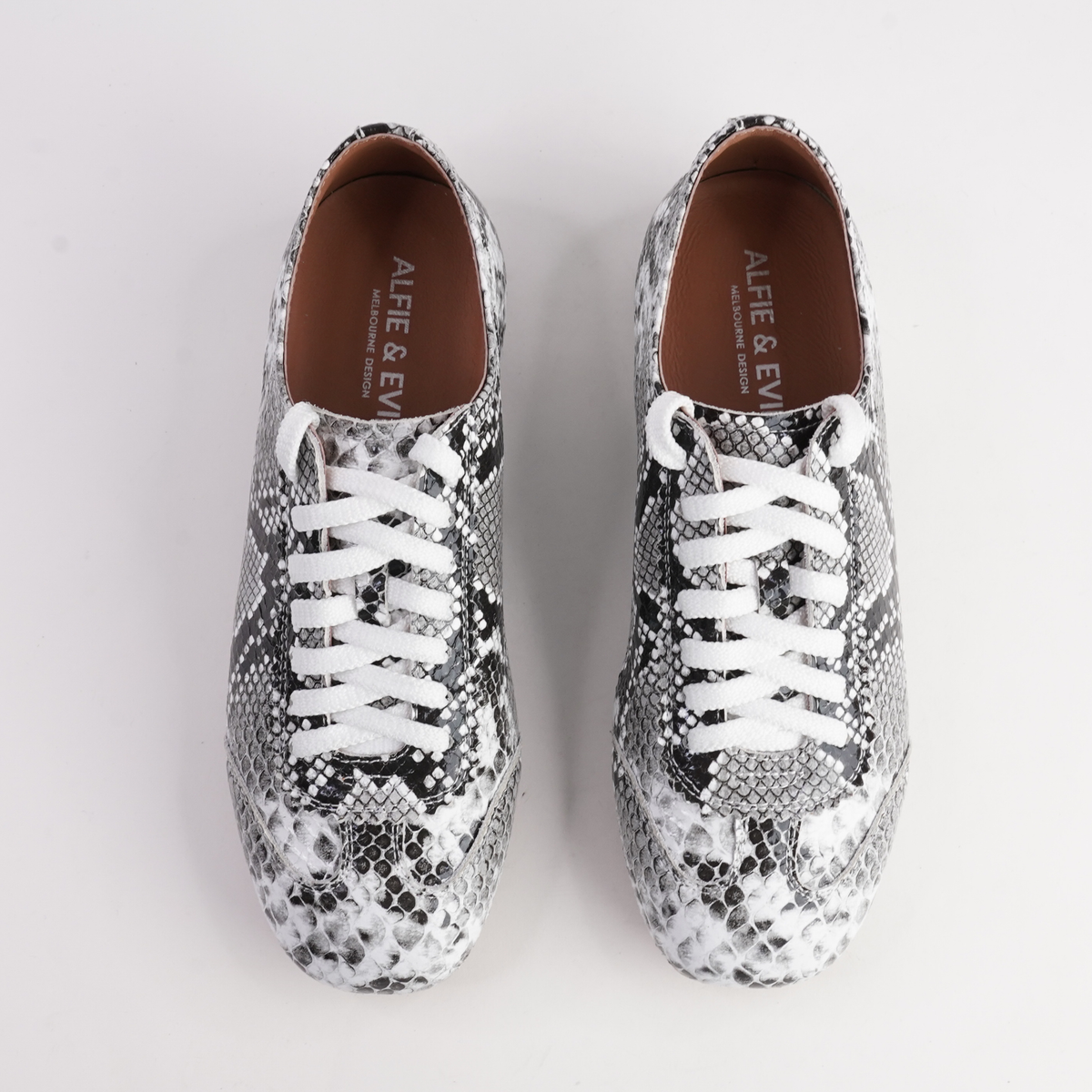 Quinn Black/ White Multi Snake Leather Sneakers - ALFIE AND EVIE | Shouz