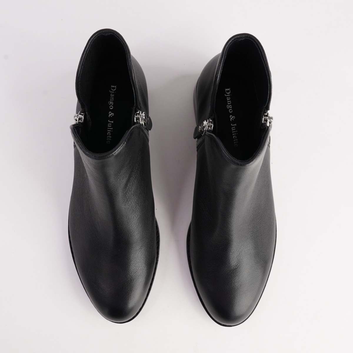 Noves Black Leather/ Black Heel Boots - DJANGO AND JULIETTE | Shouz
