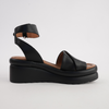 Menta Black Leather Wedges