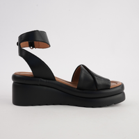 Menta Black Leather Wedges