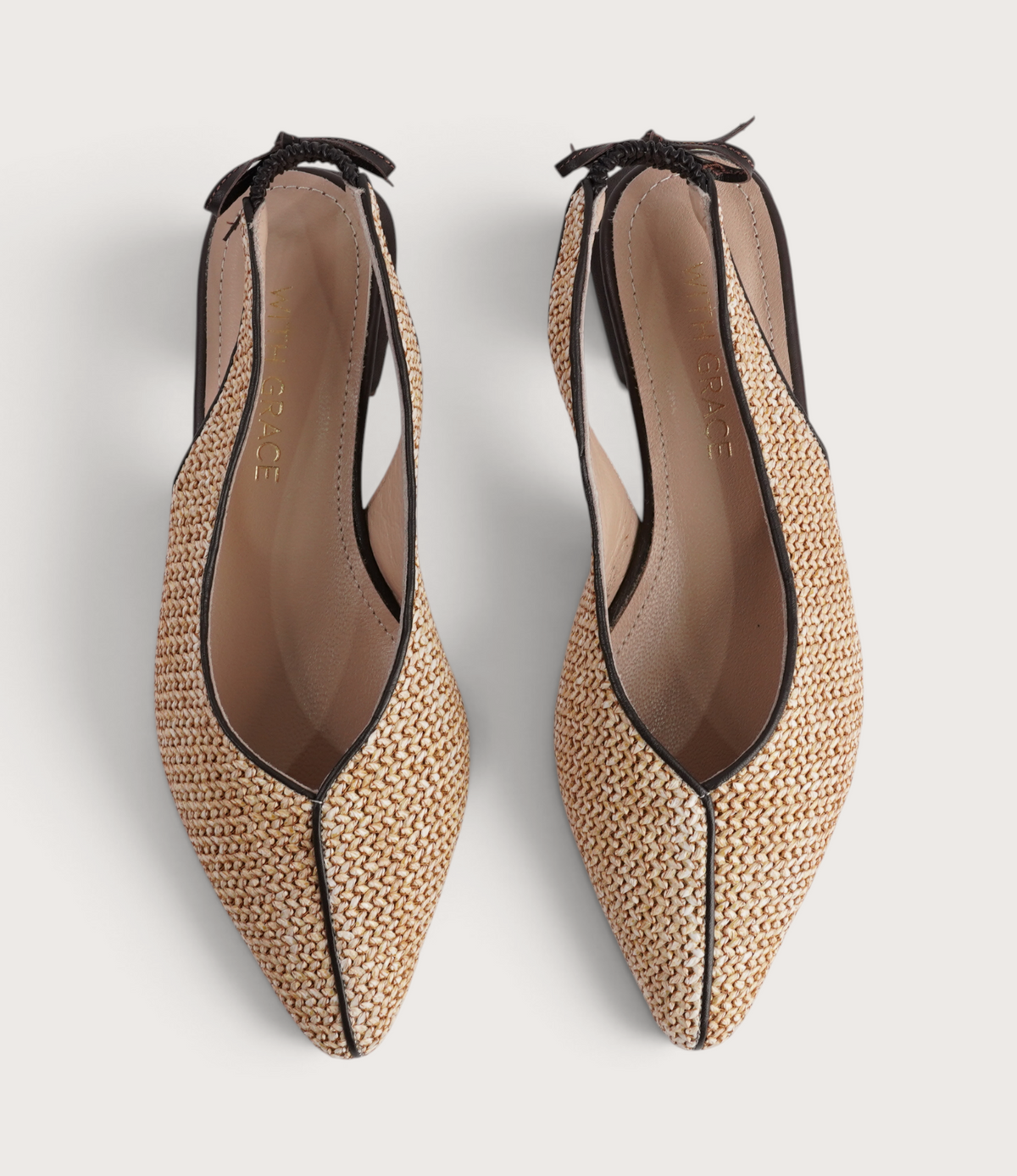Pre-Order Valentina Raffia/ Brown Leather Flats