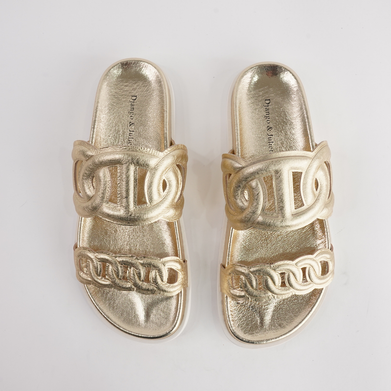 Tulia Gold Scribble Leather Slides