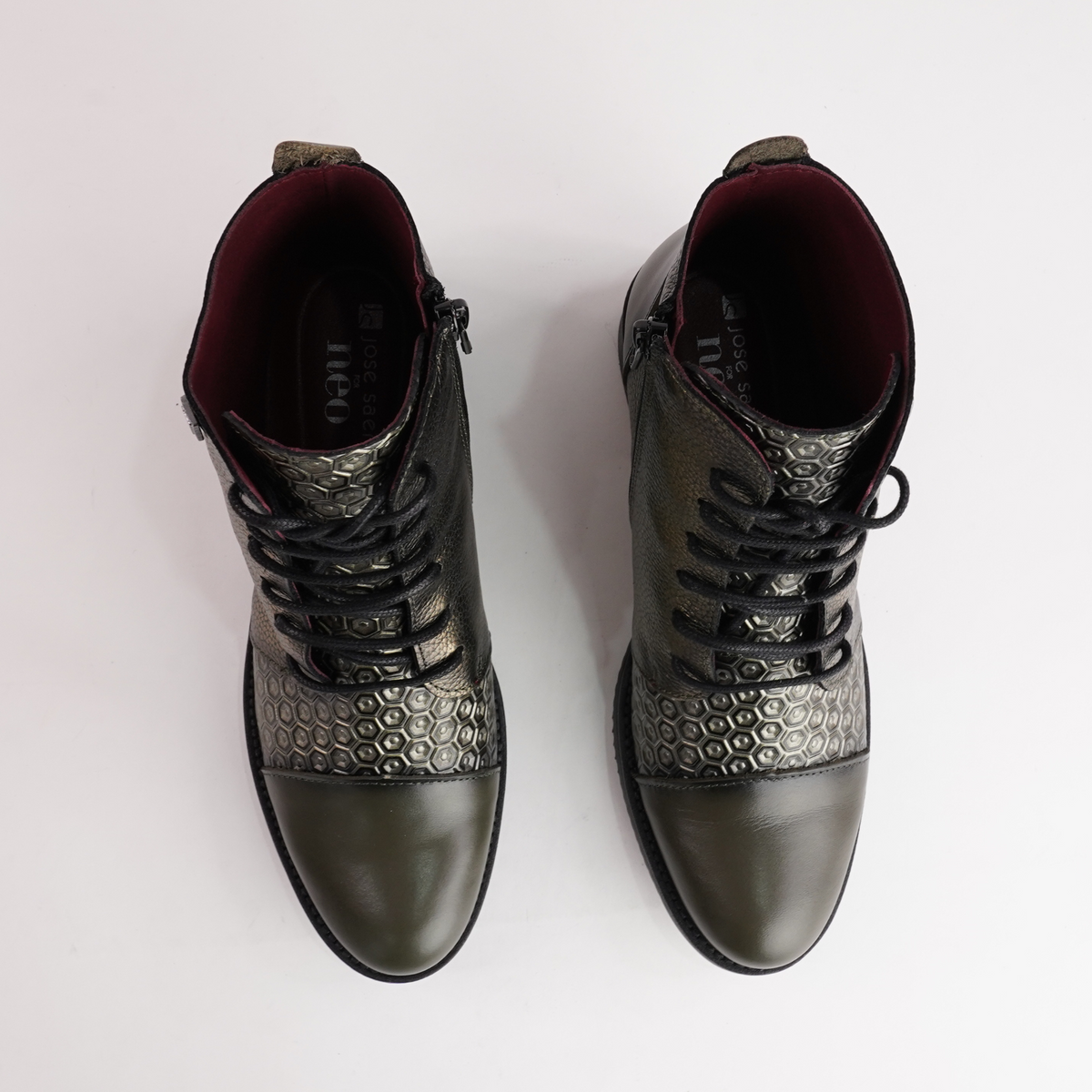 Js-2180 Khaki Metallic Leather Ankle Boots