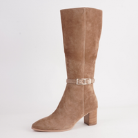 Briellas Light Choc Suede/ Natural Heel Boots - DJANGO AND JULIETTE | Shouz