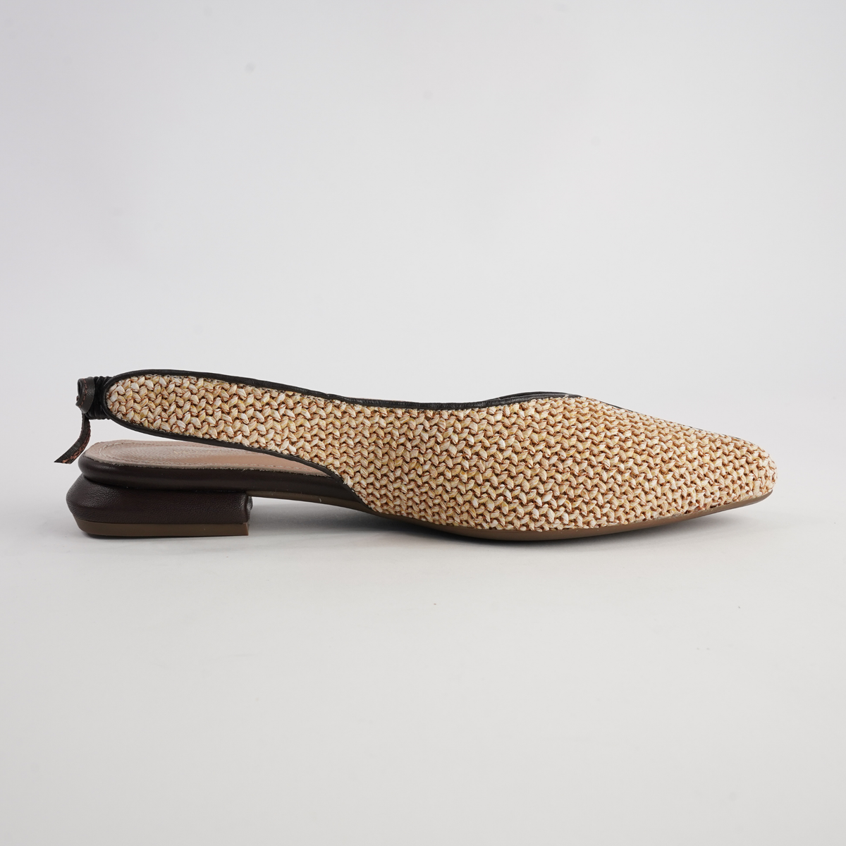 Valentina Raffia/ Brown Leather Flats - WITH GRACE | Shouz