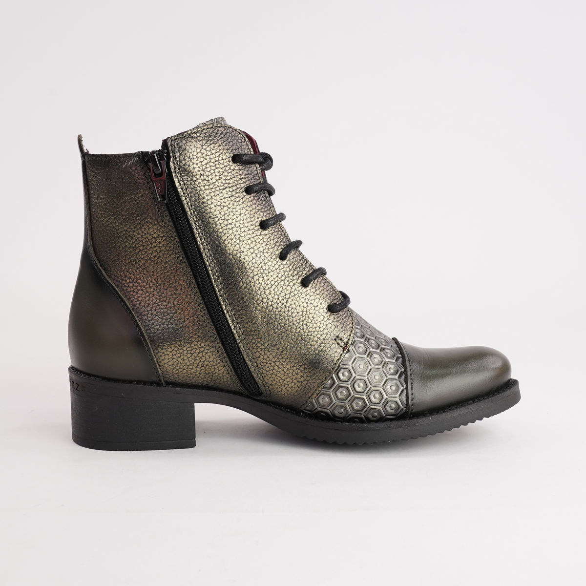 Js-2180 Khaki Metallic Leather Ankle Boots
