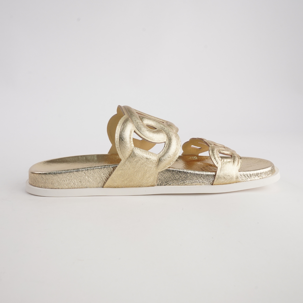 Tulia Gold Scribble Leather Slides - DJANGO AND JULIETTE | Shouz