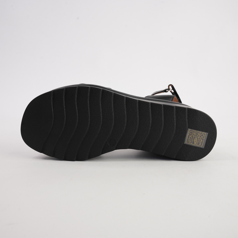 Menta Black Leather Wedges