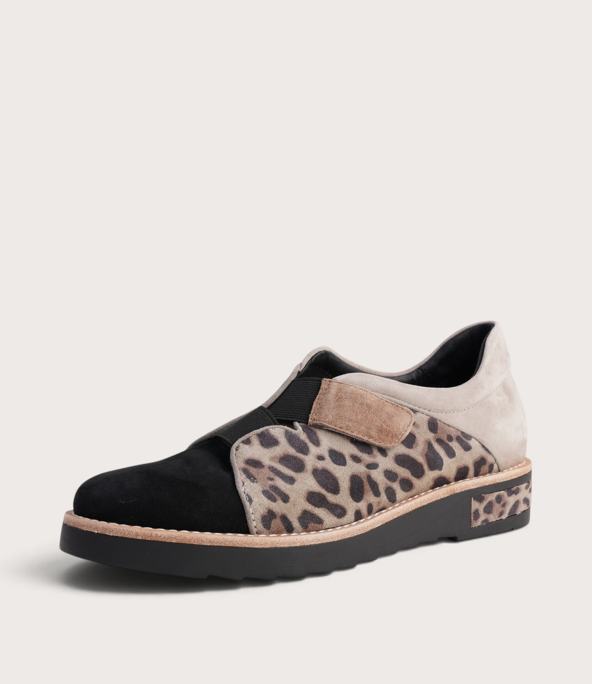 Reinys Taupe Leopard Suede Multi Leather Flats