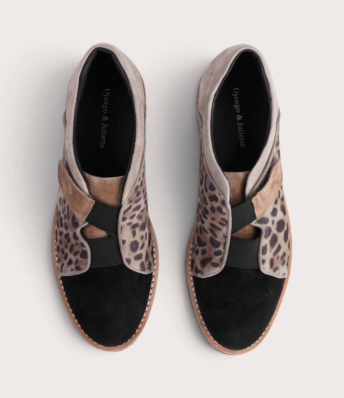 Reinys Taupe Leopard Suede Multi Leather Flats