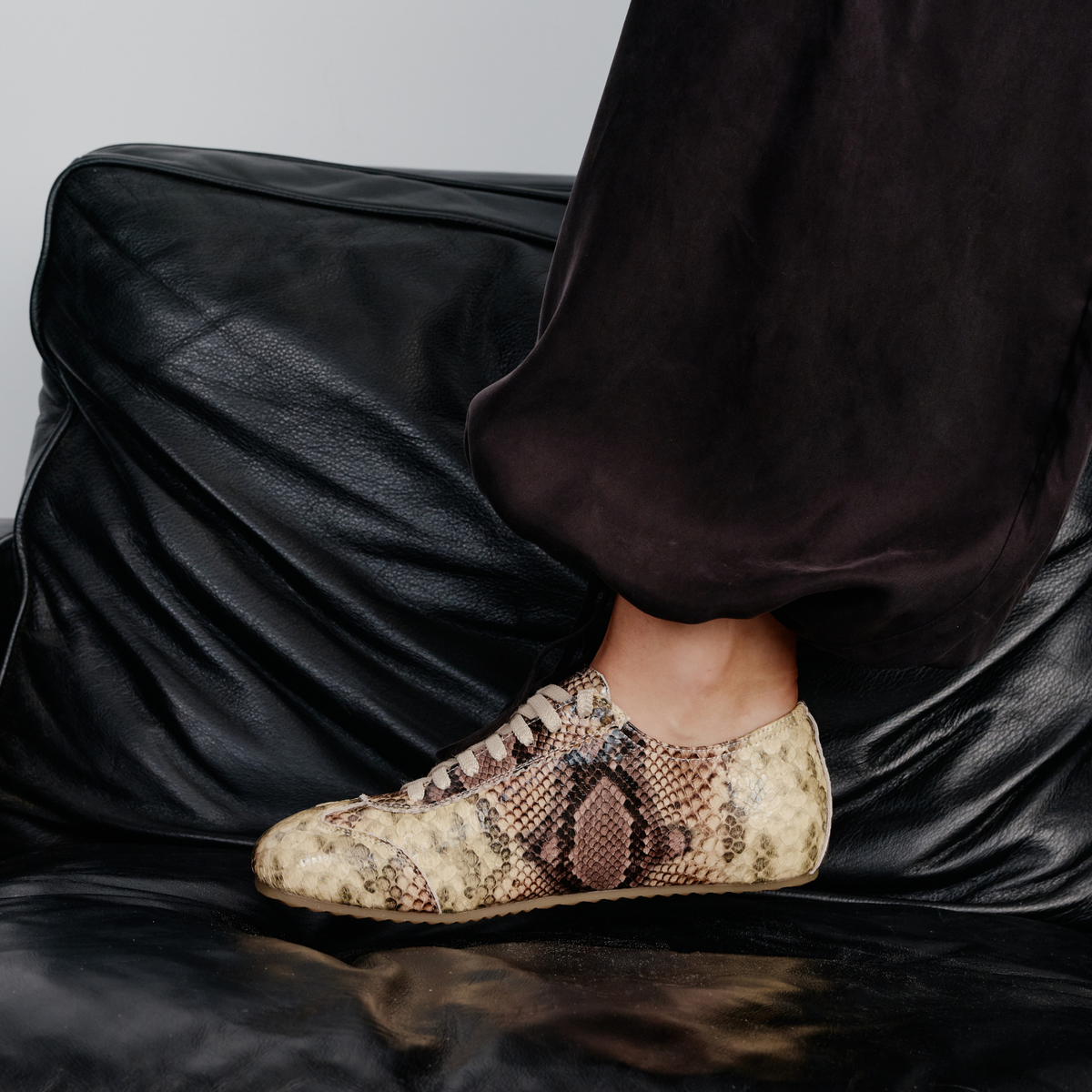 Quinn Natural Multi Snake Leather Sneakers - ALFIE AND EVIE | Shouz