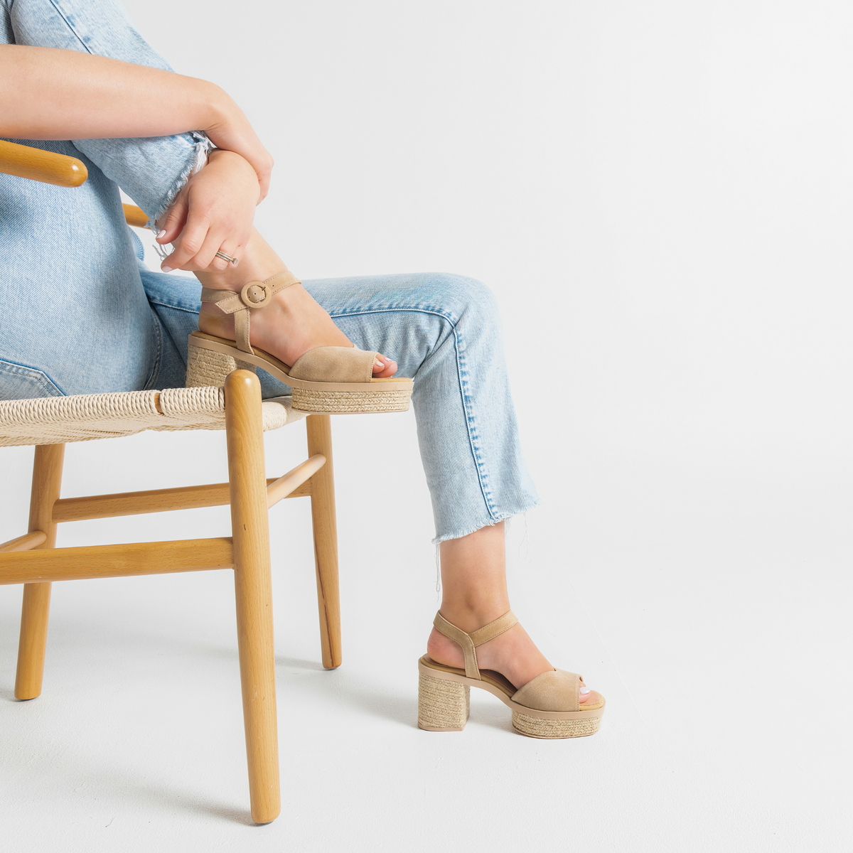 Prinia Camello Suede Leather Espadrille Heels - GAIMO | Shouz